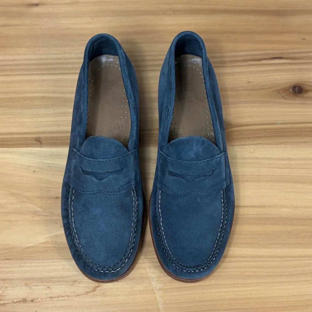 GH Bass Weejuns Mens 7.5 D Navy Blue Suede Penny Loafers Handcrafted Leather